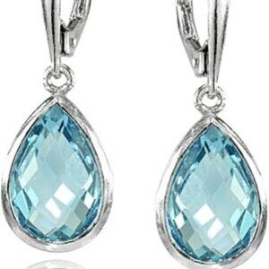 Sterling Silver Blue Topaz Bezel-Set Pear Teardrop Dangle Lever Back Earrings